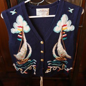 Vintage Susan Bristol Vest Women's Navy Nautical Sweater Rope Detail - SM